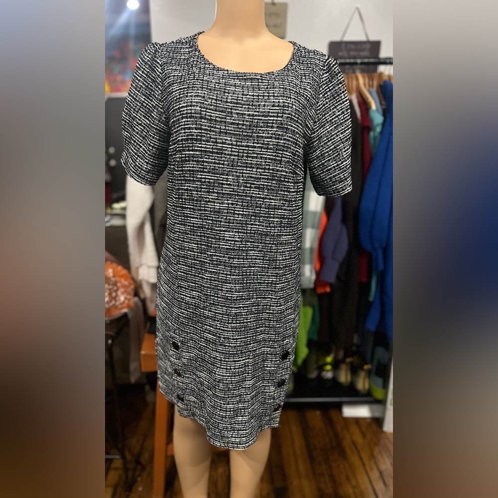 LOFT Monochrome Tweed Midi Dress